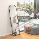 Full-Length Mirror, Curved Standing, Shatterproof Glass, Aluminum Frame, Black