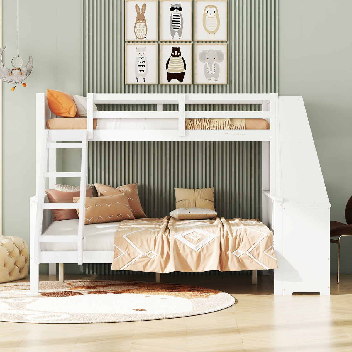 Bunk Bed with Table & Storage, 90x200/140x200 cm, White