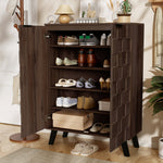 Shoe Cabinet 80x35.5x110cm 5 Compartments Adjustable Shelves - Dark Wood Grain
