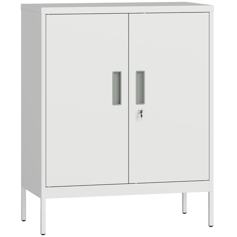Lockable Steel Cabinet 2 Doors Adjustable Shelves - White