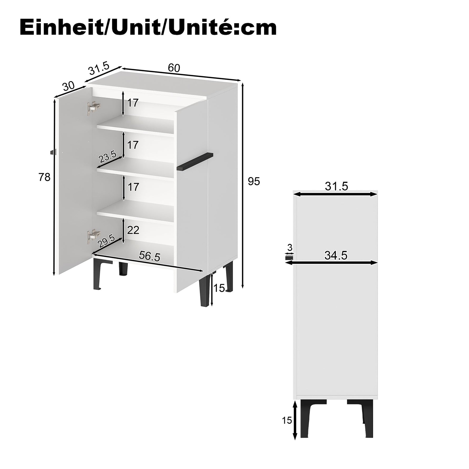Shoe Cabinet Modern Double Doors Adjustable Shelves 95x60x34.5cm - White
