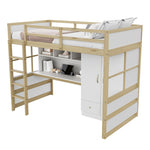 Loft Bed, 90x200cm with Ladder, Desk, Wardrobe & Drawers, Wood Color