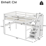 Children's Loft Bed 140x200cm with Storage Drawers & Desk, White