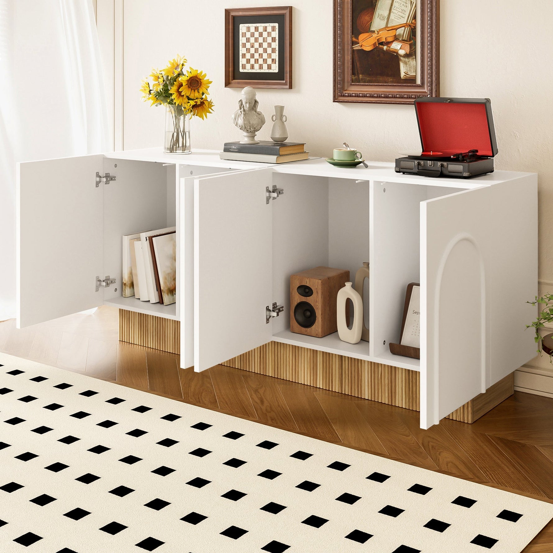 Modern Sideboard Cabinet | 4-Door Ample Storage U-Shaped | 160×75×38cm