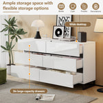 Living Room Sideboard, 6-Drawer High-Gloss Cabinet with Metal Legs, White/Black