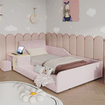 Upholstered Kids Bed Set with Desk & Stool, 90x200cm - Pink Velvet