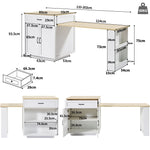 Extendable Bar Table Storage 2 Drawers Side Shelves - White