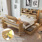 Children's Single Bed 140x200cm with Storage & Table, Natural Wood