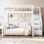 Loft Bed 140x200cm with Safety Storage Ladder and Railing, White Solid Pine Wood