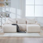 3-Seater Modular Corduroy Sofa with 2 Ottomans, Cup Holders and Storage Pocket, Beige