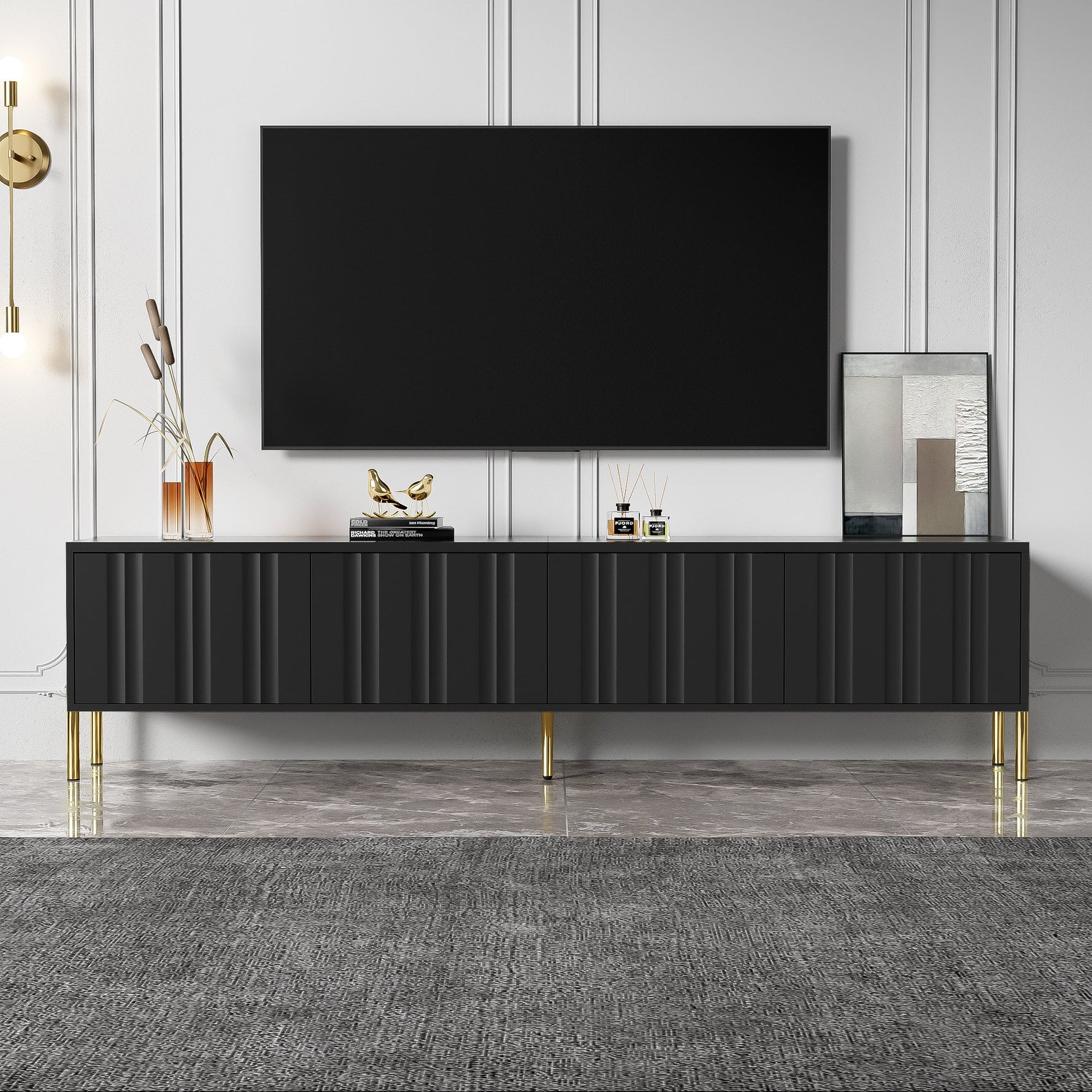 TV Cabinet 190cm Gold Table Legs - Black