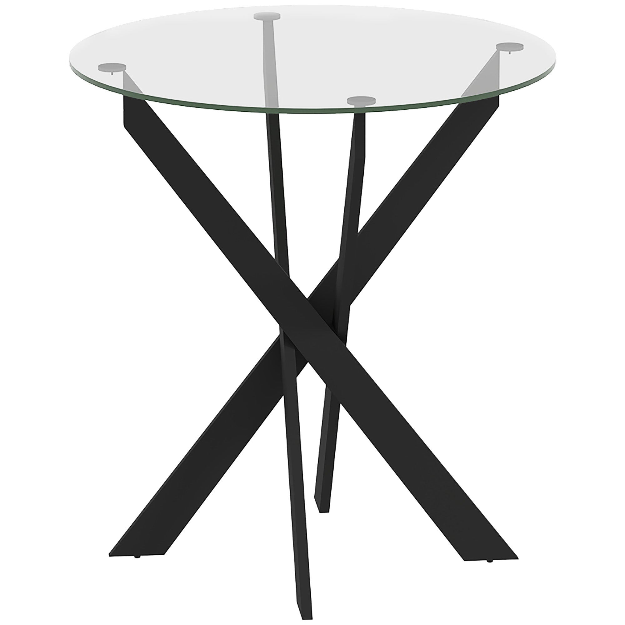 Dining Table, Round for 4 People, Steel Legs, Tempered Glass, Black + Transparent