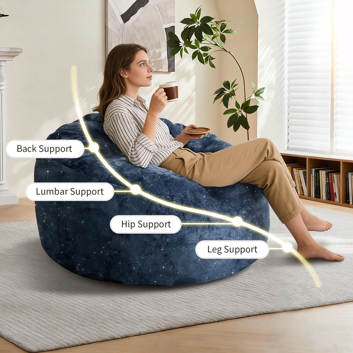 Curved High-Back Bean Bag Chair with Full-Body Contour Support