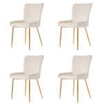 Velvet Dining Chair, Set of 4 with Gold Metal Legs and Lumbar Support, Beige