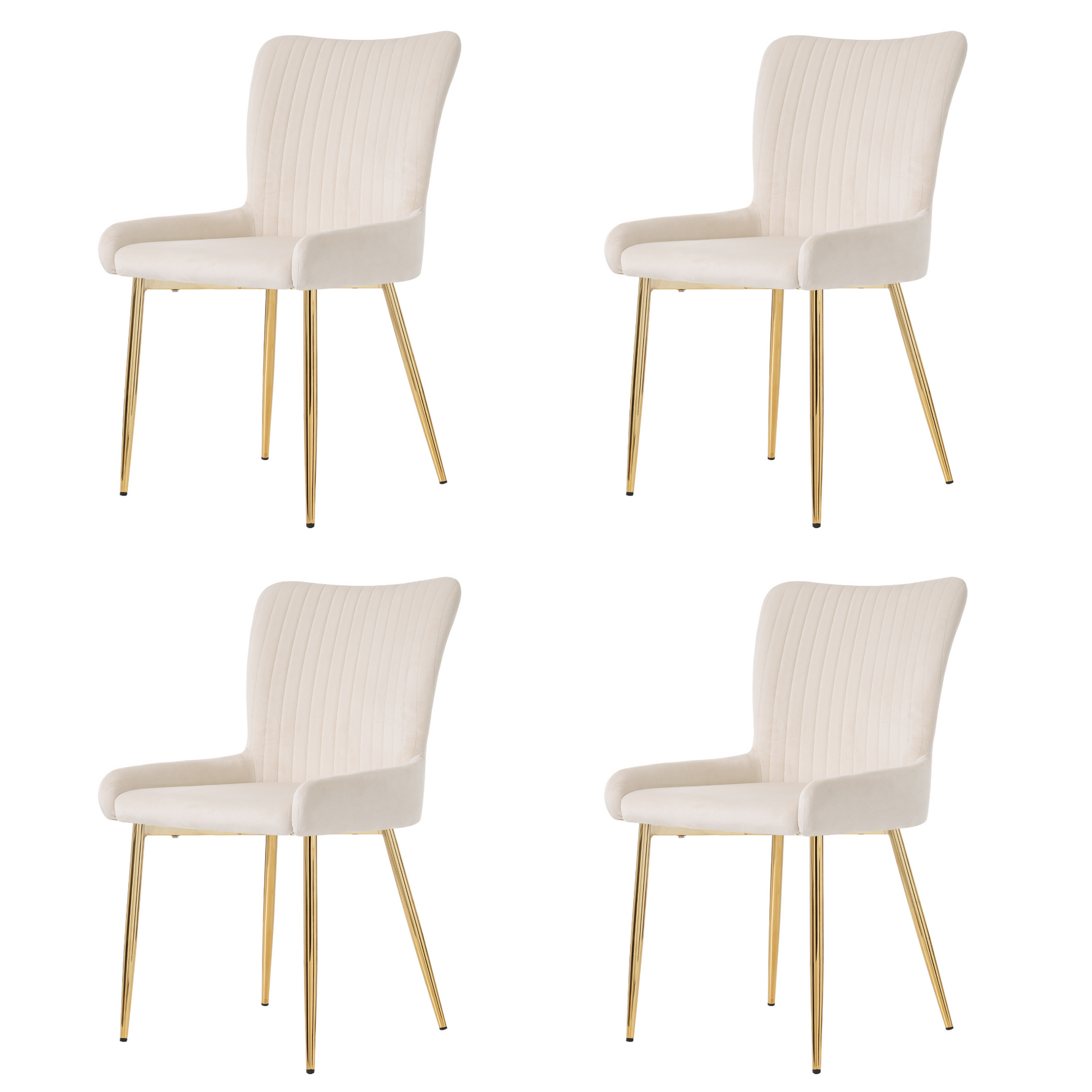 Velvet Dining Chair, Set of 4 with Gold Metal Legs and Lumbar Support, Beige