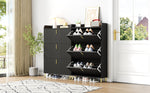 Set of 2 Shoe Cabinets with 6 Adjustable Compartments and Anti-Tip Device, Black