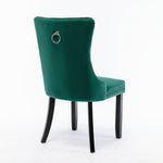 Nikki Collection Tufted Upholstered Dining Chair Wood Legs Nailhead Trim Set of 2 - Green Velvet