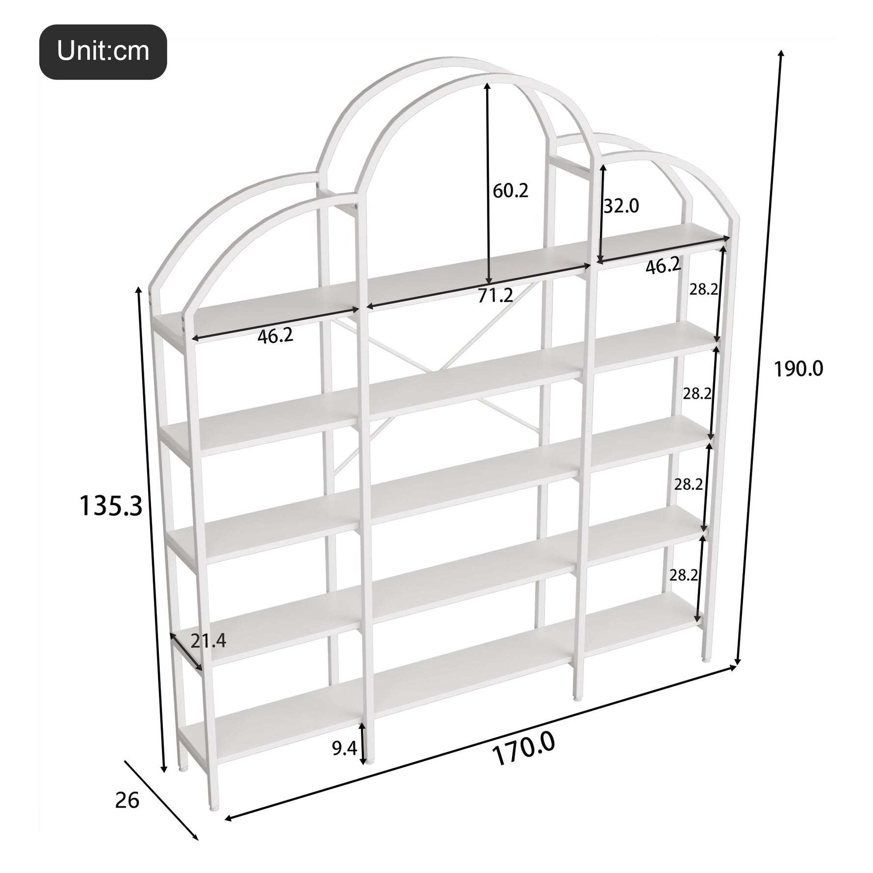 Shelf 170x26x190cm 5-Tier Cloud Shape - White
