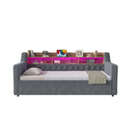 Extendable Sofa Bed 90x200cm with LED & USB, Beige Velvet