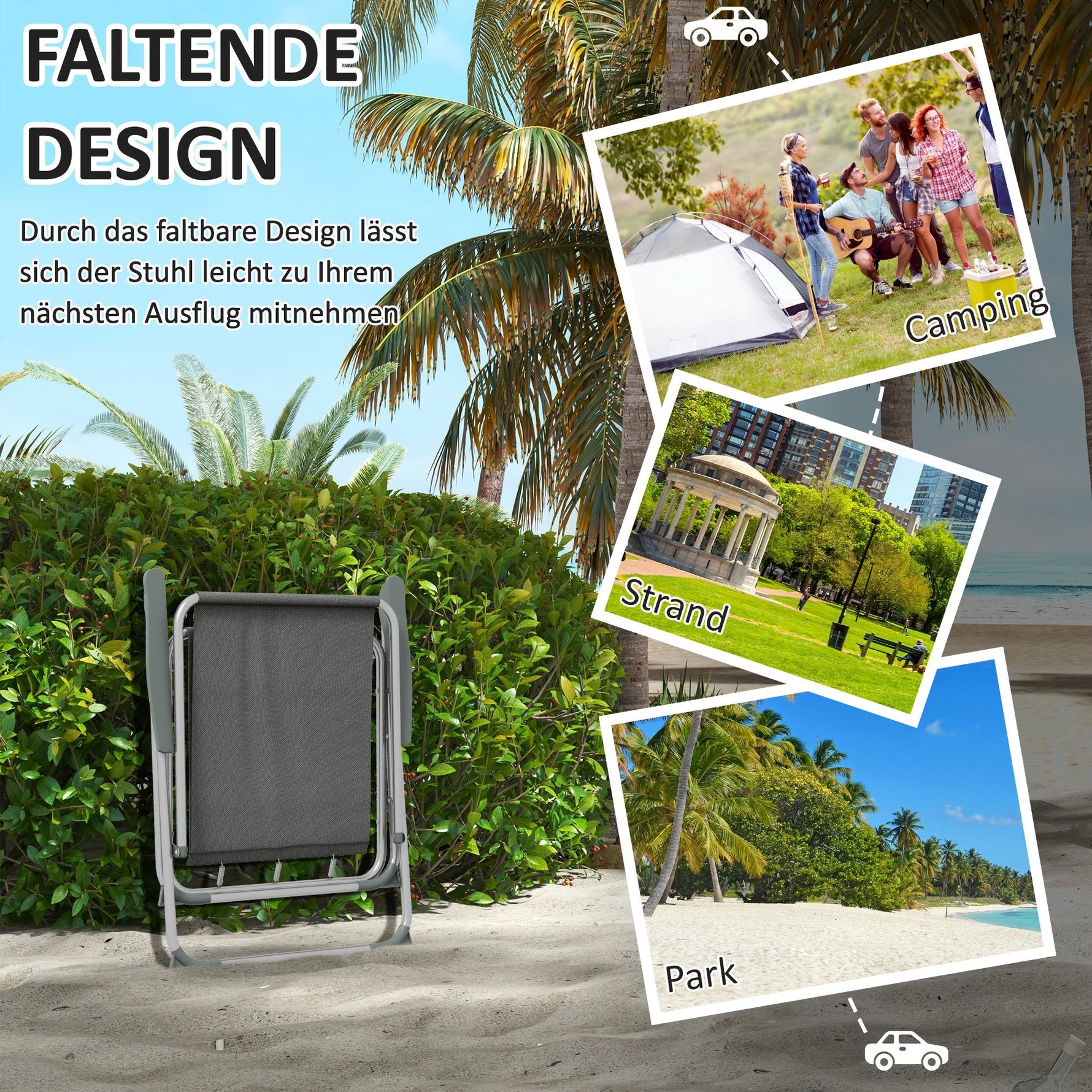Folding Chair Set of 4, Foldable Garden Camping with Backrest Armrest, Oxford Grey