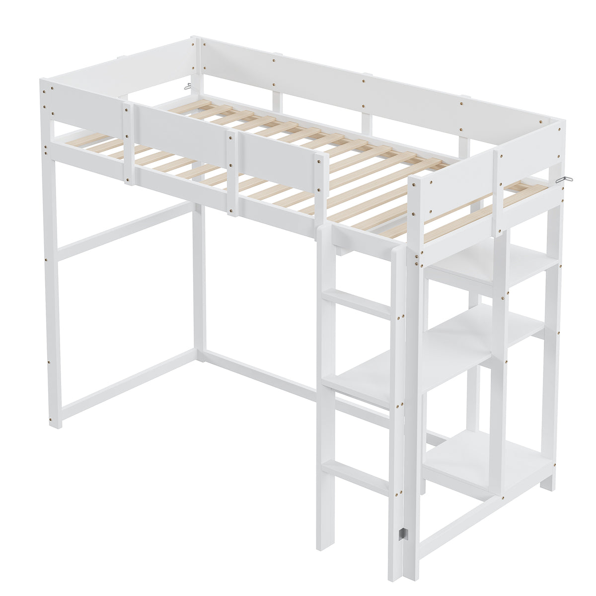 Loft Bed with Storage 90x200cm Solid Pine Wood White