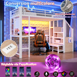 Loft Bed 90x200cm with Desk, LED Lighting & Storage - White