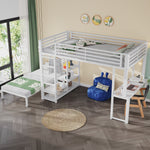 Bunk Bed 90x200cm with Desk & Shelves, White Metal