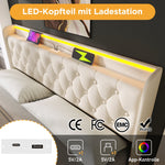 Upholstered Bed Double, 360 LED, Hydraulic Storage, USB-C Charging, 180x200 cm White PU