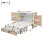 Vertical Wall Bed with Slatted Base and Storage Drawers, 140 x 200 cm, Wood Color