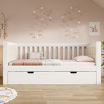 Daybed with Pull-out Bed, 90x200cm and 90x190cm, Space-Saving Wood, White