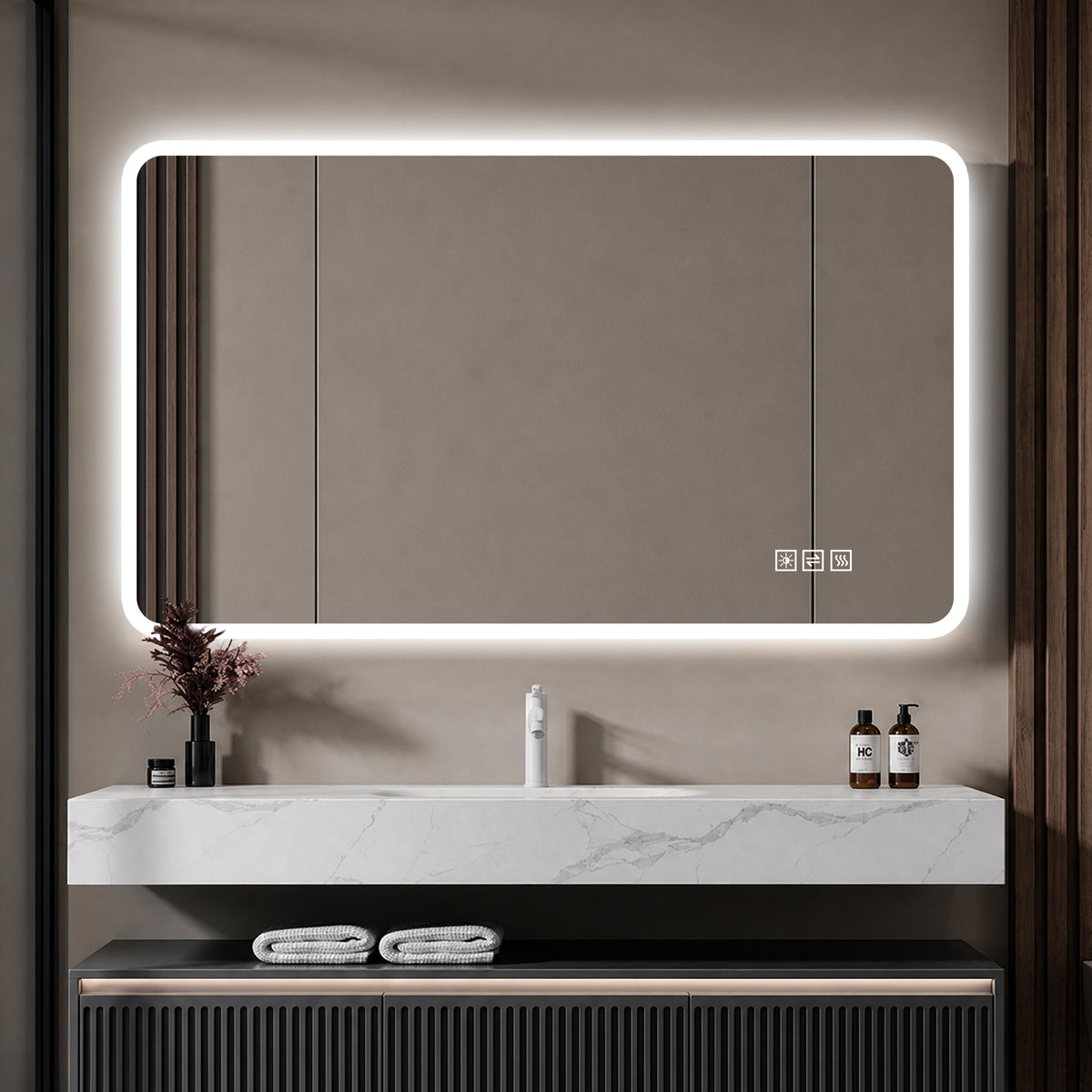 LED Bathroom Mirror 60x100 cm - Anti-Fog Dimmable Frosted Glass