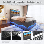 Children's Bed Hydraulic Storage LED USB Metal Frame, Grey Linen