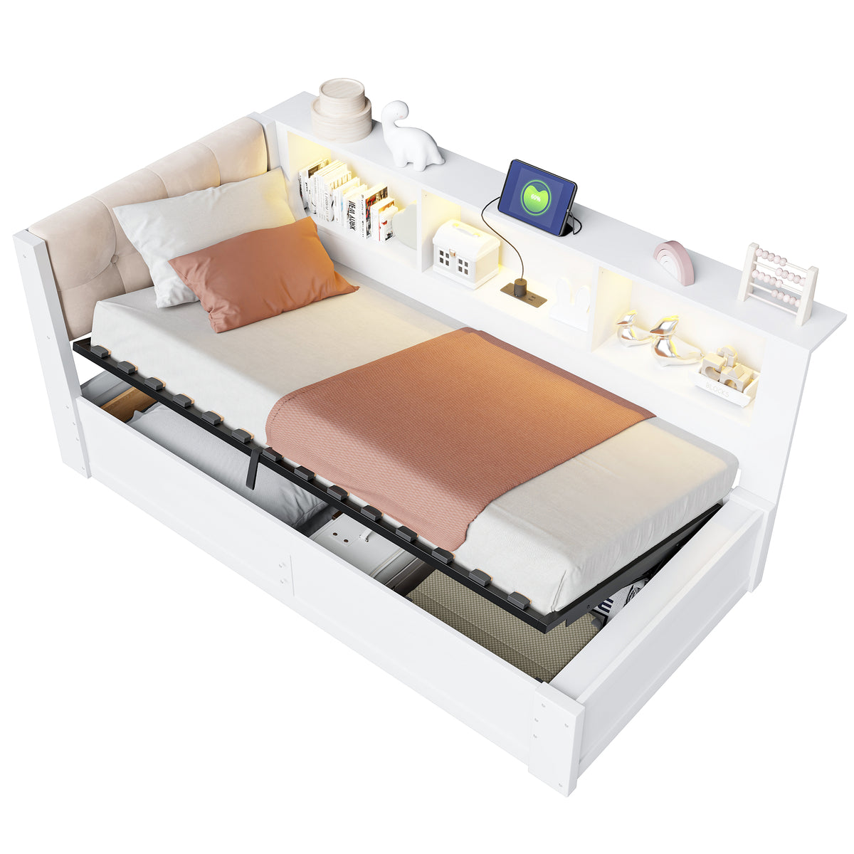 Daybed with Hydraulic Storage 90x200cm Pine Wood White