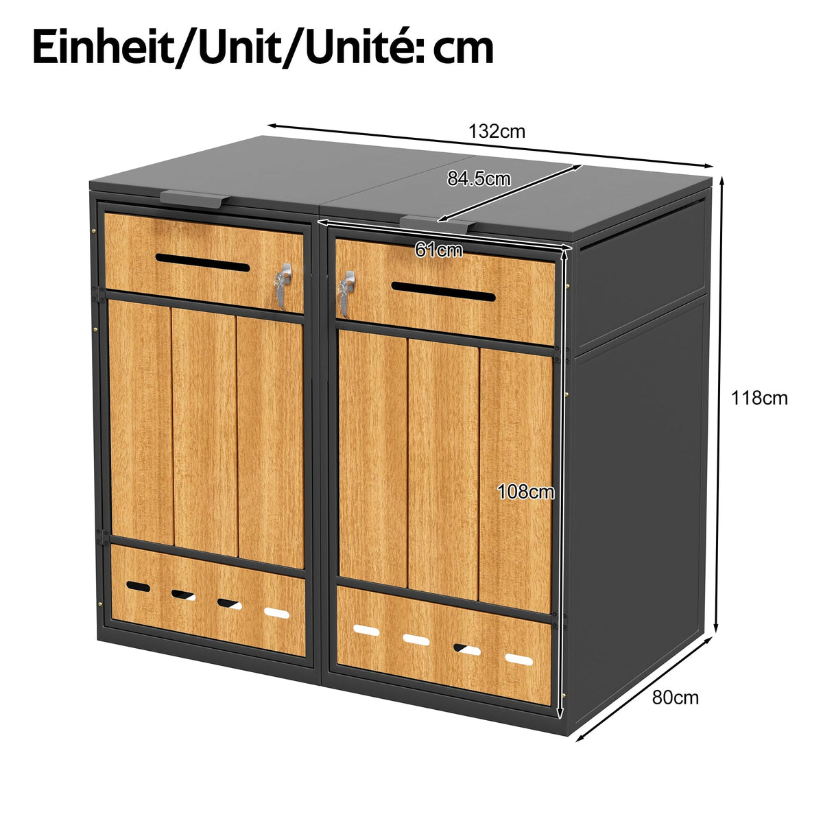 Bin Storage Unit, 120-240 Litre Capacity, Double Door, Lockable with Ventilation, Galvanized Steel