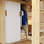 Multifunctional Loft Bed 90x200cm with Desk & Wardrobe, Wood