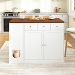 Kitchen Island Trolley Sideboard Drawers Pull-Out Worktop, White + Walnut Color
