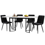 Dining Set Extendable 5-Piece Rectangular Table 4 Chairs - Black Velvet