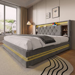 Upholstered Bed 160x200 with Storage & LED, Dark Gray Velvet