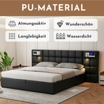 Upholstered Bed 180x200cm Hydraulic Storage USB/Wireless Charging LED Lamp - PU Black
