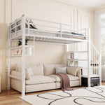 Loft Bed 90x200cm Storage Ladder Shelves - White