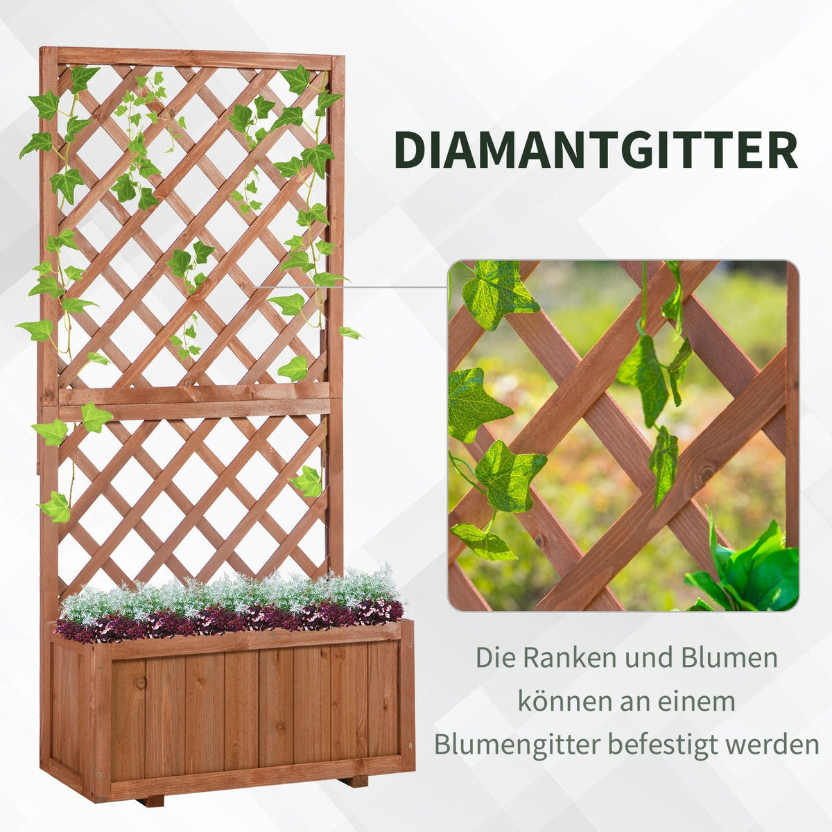 Raised Garden Bed Planter Trellis 72.5x31.5x149.5cm Natural Wood
