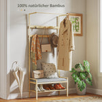 Coat Rack with Shoe Bench, Hooks, Shoe Rack, Seat Cushion, Bamboo, Natural