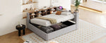 Upholstered Bed/Sofa Bed with Hydraulic Storage, USB Charging and Night Light, 140x200cm, Light Grey Velvet Fabric