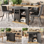 Extendable Telescopic Dining Table with Wine Rack and Drawers, MDF and Metal