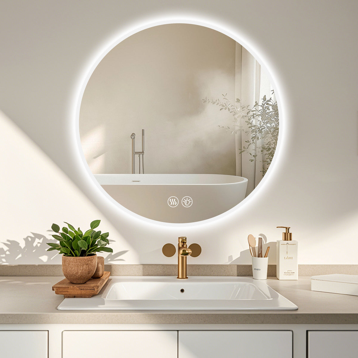 70cm LED Round Bathroom Mirror, Anti-Fog & Dimmable Light