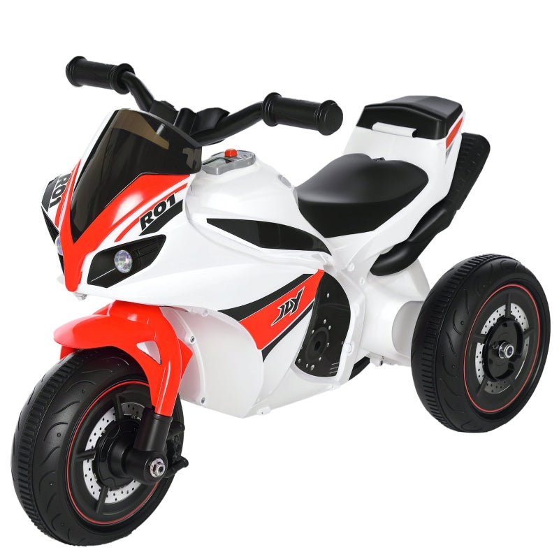 Children's motorcycle ride-on vehicle with music, stable & safe, white