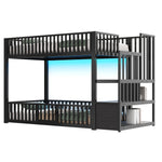 Bunk Bed with Storage Ladder and LED, 90x200cm, Black Metal
