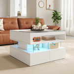 Coffee Table, Height-Adjustable with 16-Color Lighting, Glass & Acrylic