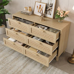 Sideboard & Chest of Drawers, 6-Drawer Rattan Look, Natural Wood
