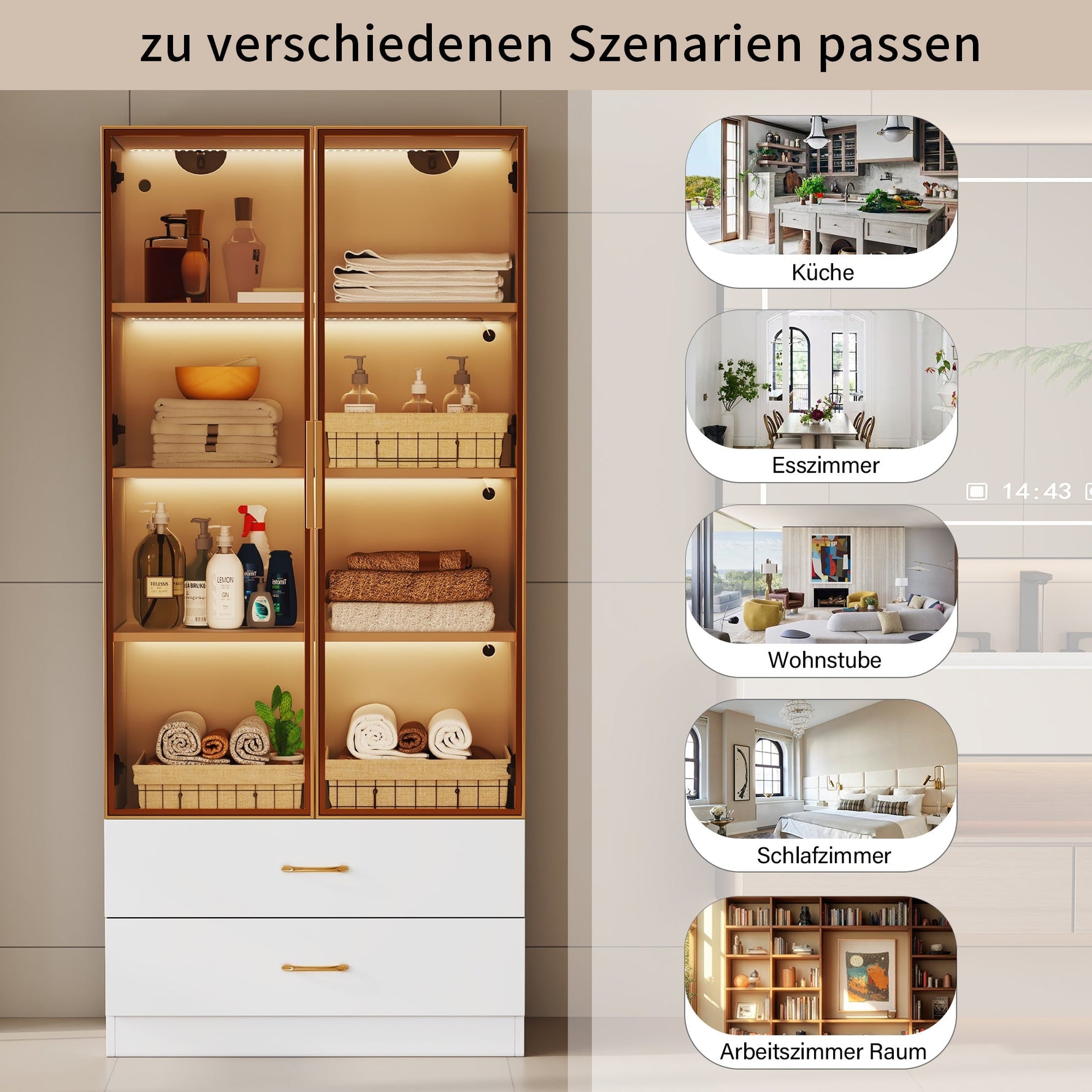 Bathroom Cabinet, 75cm, 2 Drawers & 2 Doors, Glass